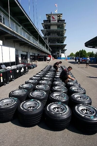 Formula One World Championship: Honda mechanics mark tyres