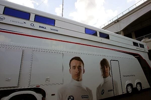 Formula One World Championship: Images of Robert Kubica BMW Sauber F1 and Nick Heidfeld BMW Sauber F1 on the BMW Sauber transporter