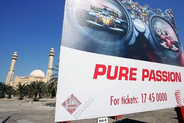 Formula One World Championship: Some imaginative advertising for the Grand Prix near the main Mosque in Manama