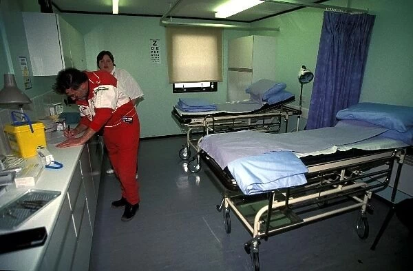 Formula One World Championship: Inside the Silverstone Medical Centre showing medical facilities available to injured drivers and team personnel