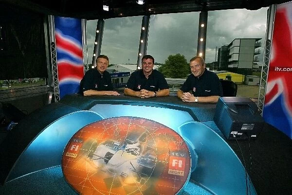 Formula One World Championship: The ITV Formula One presenting team in the studio. L-R: Tony Jardine, Mark Blundell and Jim Rosenthall