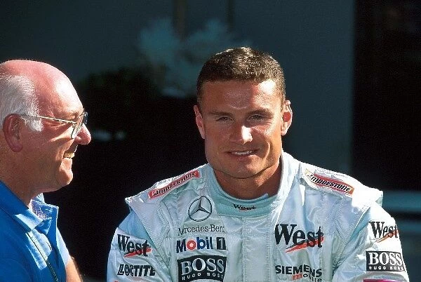 Formula One World Championship: ITV TV commentator Murray Walker talks with David Coulthard McLaren