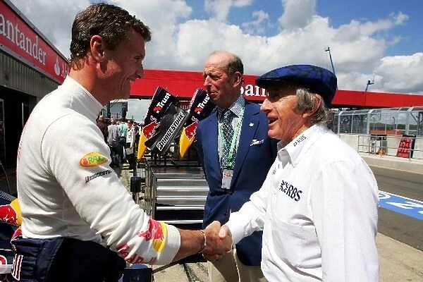 Formula One World Championship: Jackie Stewart with The Duke of Kent and David Coulthard Red Bull Racing