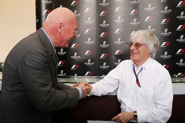 Formula One World Championship: Jean-Claude Biver, CEO of Hublot Watches with Bernie Ecclestone CEO Formula One Group at the announcement of