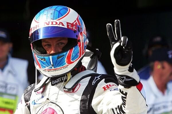 Formula One World Championship: Jenson Button Honda Racing F1 Team celebrates his pole position