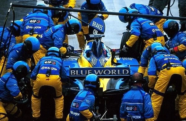 Formula One World Championship: Jenson Button Renault R202, makes a refuelling stop