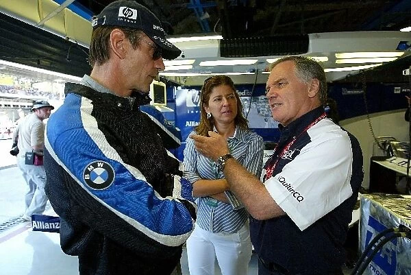 Formula One World Championship: Jeremy Irons Actor and Patrick Head Williams Technical Director in the Williams garage