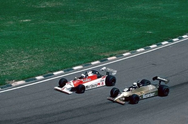 Formula One World Championship: Jochen Mass Arrows Cosworth alongside Alain Prost Mclaren Cosworth
