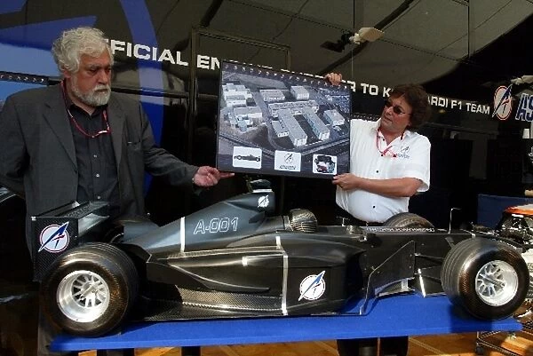 Formula One World Championship: John Gano Asiatech President and Enrique Scalabroni Asiatech engine designer unveil a model of the proposed