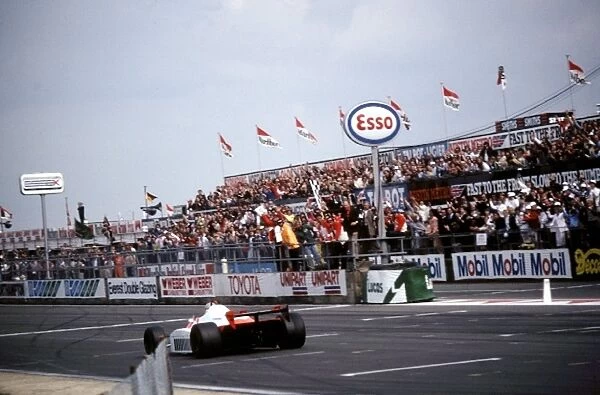 Formula One World Championship: John Watson Mclaren MP4 takes the flag to win the first Grand Prix for Ron Dennis newly acquired Mclaren team