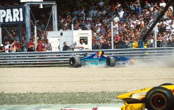 Formula One World Championship: Johnny Herbert Sauber Petronas C16 goes off after an incident with Ralf Schumacher Jordan