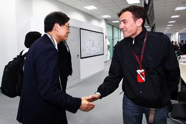 Formula One World Championship: Kim Hwang-sik Korean Prime Minister visits Will Buxton Speed TV Presenter in the Media Center