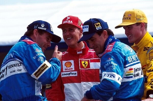 Formula One World Championship: L to R: Winner Gerhard Berger Benetton, Michael Schumacher Ferrari, Jean Alesi Benetton and Ralph Schumacher Jordan