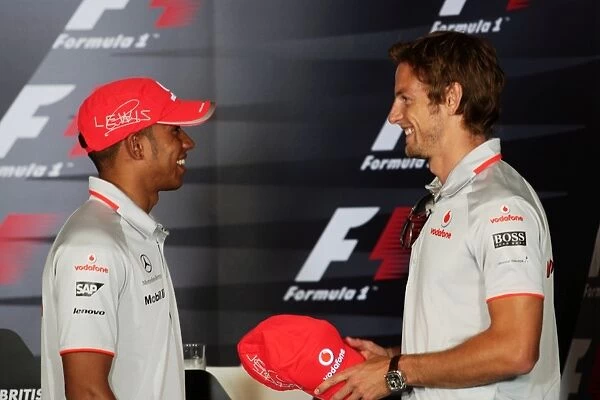 Formula One World Championship: Lewis Hamilton McLaren and Jenson Button McLaren in the FIA Press Conference