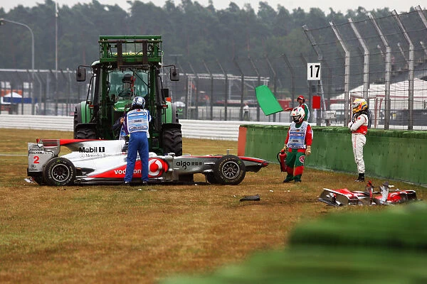 Formula One World Championship: Lewis Hamilton McLaren MP4 / 25 after he crashed out in the first practice session