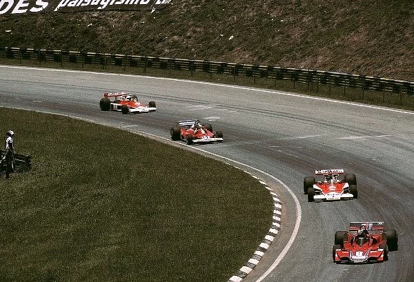 Formula One World Championship: Local hero Carlos Pace Brabham BT45, who crashed out of the race on lap 34, leads the race after clearly jumping