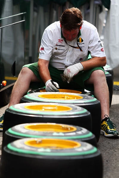 Formula One World Championship: Lotus mechanic marks Bridgestone tyres