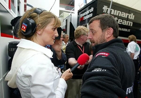 Formula One World Championship: Louise Goodman F1 ITV Pitlane Reporter interviews Paul Stoddart Minardi Team Principal after his driver Jos