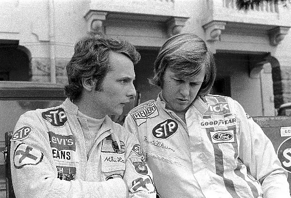 Formula One World Championship: March team mates Niki Lauda left, and Ronnie Peterson