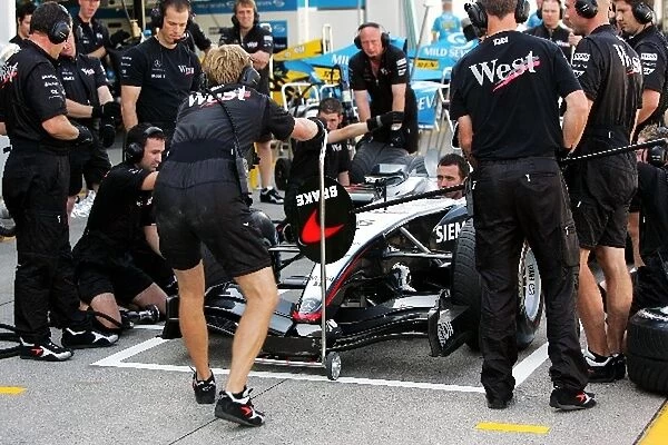 Formula One World Championship: The McLaren team practice pitstops