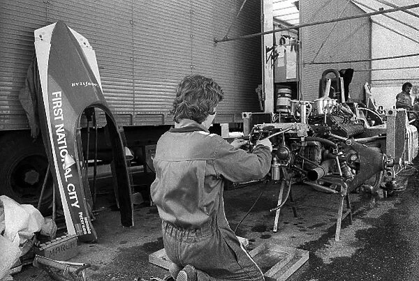 Formula One World Championship: A mechanic works on the March 761 of sixth placed Ronnie Peterson