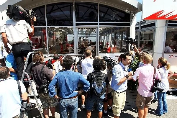 Formula One World Championship: The media outside a FOTA team principals and drivers meeting