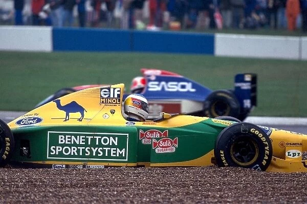 Formula One World Championship: Michael Schumacher Benetton Ford B193B spins out of the race