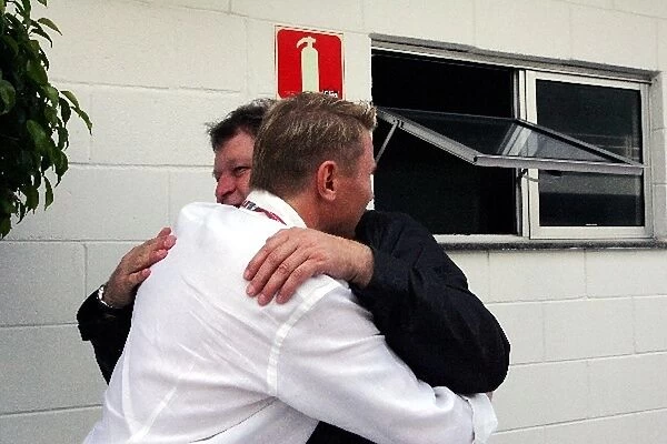 Formula One World Championship: Mika Hakkinen with Norbert Haug Mercedes Sporting Director