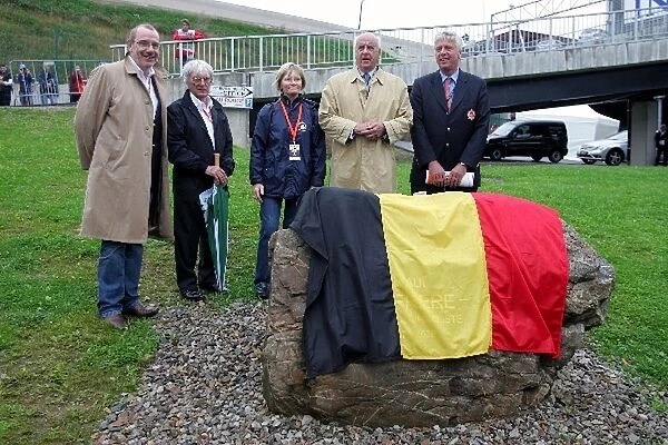 Formula One World Championship: Monument to former driver and journalist Paul Frere is unveiled by Bernie Ecclestone F1 Supremo and Etienne Davignon