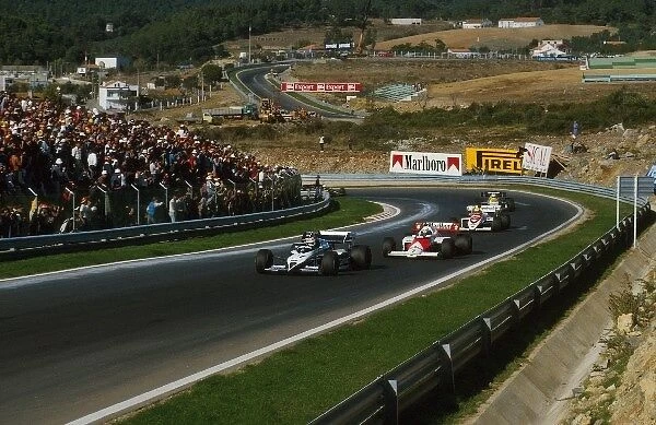 Formula One World Championship: Nelson Piquet is chased by race winner Alain Prost and Ayrton Senna
