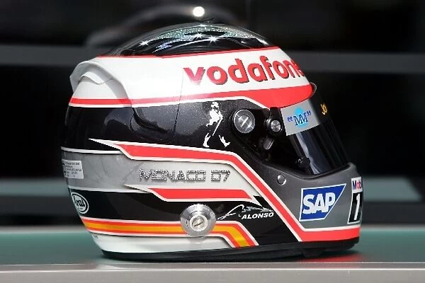Formula One World Championship: New helmet of Fernando Alonso McLaren with Monaco 07 written in Steinmetz Diamonds on the side