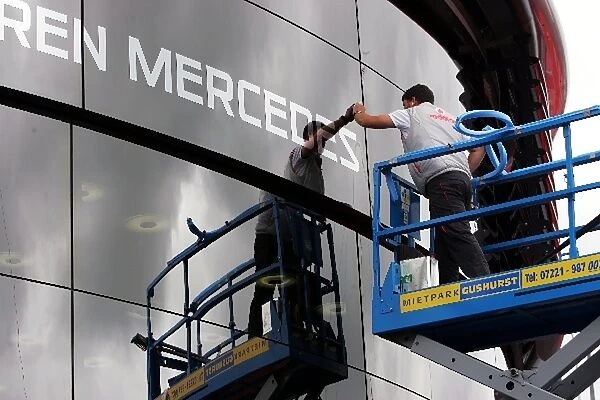 Formula One World Championship: The new McLaren Communications Centre is cleaned
