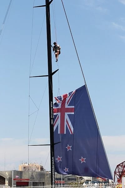 Formula One World Championship: New Zealand flag on a boat in the harbour