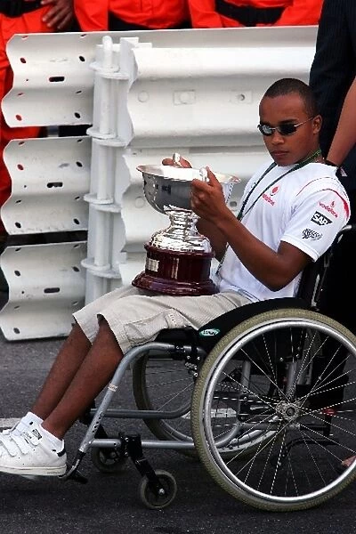 Formula One World Championship: Nick Hamilton with the second place trophy