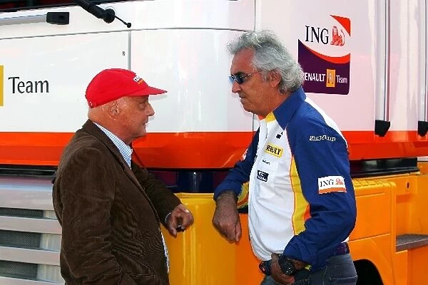 Formula One World Championship: Niki Lauda with Flavio Briatore Renault F1 Managing Director