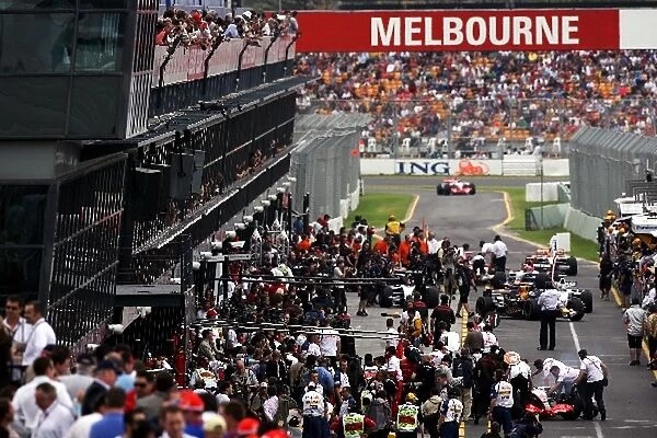 Formula One World Championship: The pit lane during practice