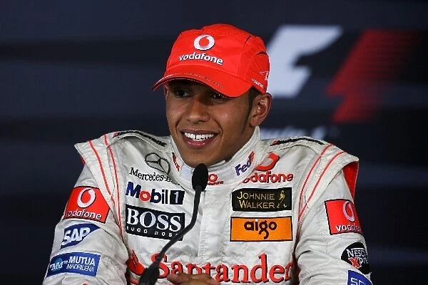 Formula One World Championship: Third placed Lewis Hamilton McLaren in the FIA Press Conference