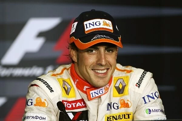 Formula One World Championship: Pole sitter Fernando Alonso Renault in the FIA Press Conference