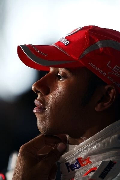 Formula One World Championship: Pole sitter Lewis Hamilton McLaren in the FIA Press Conference