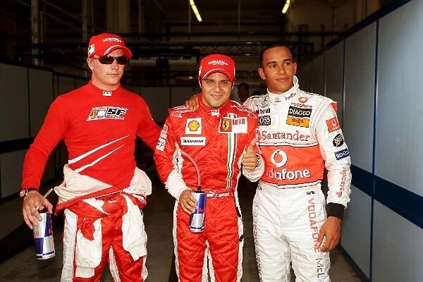 Formula One World Championship: Post qualifying top 3: Kimi Raikkonen Ferrari, third; Felipe Massa Ferrari, pole position; Lewis Hamilton McLaren