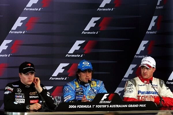 Formula One World Championship: The post race FIA Press Conference: Kimi Raikkonen McLaren, second; Fernando Alonso Renault, winner; Ralf Schumacher Toyota