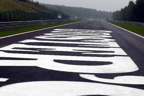 Formula One World Championship: A potentially controversial Fosters sign painted on the straight from Eau Rouge to Kemmel