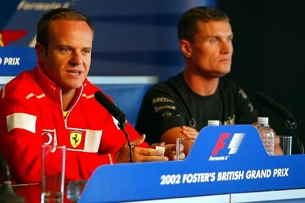 Formula One World Championship: The press conference: Rubens Barrichello Ferrari and David Coulthard McLaren Mercedes