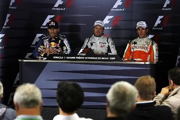 Formula One World Championship: Qualifying top three FIA Press Conference: Mark Webber Red Bull Racing, second; Rubens Barrichello Brawn Grand Prix