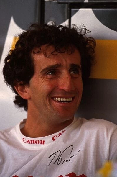 Formula One World Championship: Race winner Alain Prost Williams has taken to signing his own t-shirts too