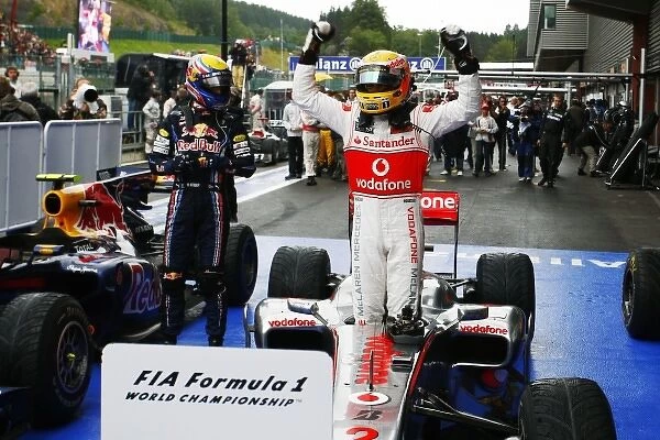 Formula One World Championship: Race winner Lewis Hamilton McLaren MP4  /  25 celebrates in parc ferme