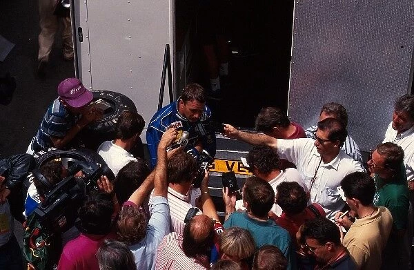 Formula One World Championship: Race winner Nigel Mansell is questioned by the worlds media
