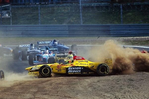 Formula One World Championship: Ralf Schumacher Jordan Peugeot 197, crashes out of the race