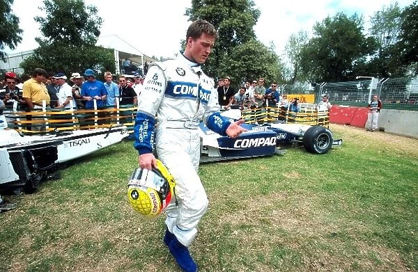 Formula One World Championship: Ralf Schumacher walks away after his accident with Jacques Villeneuve