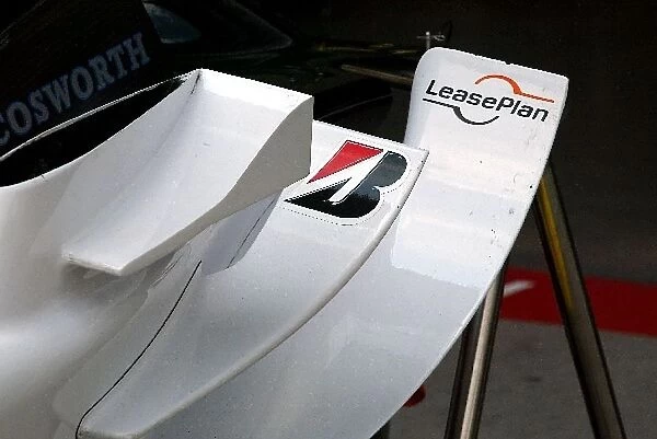 Formula One World Championship: Rear bodywork and winglet detail on the Minardi PS04B